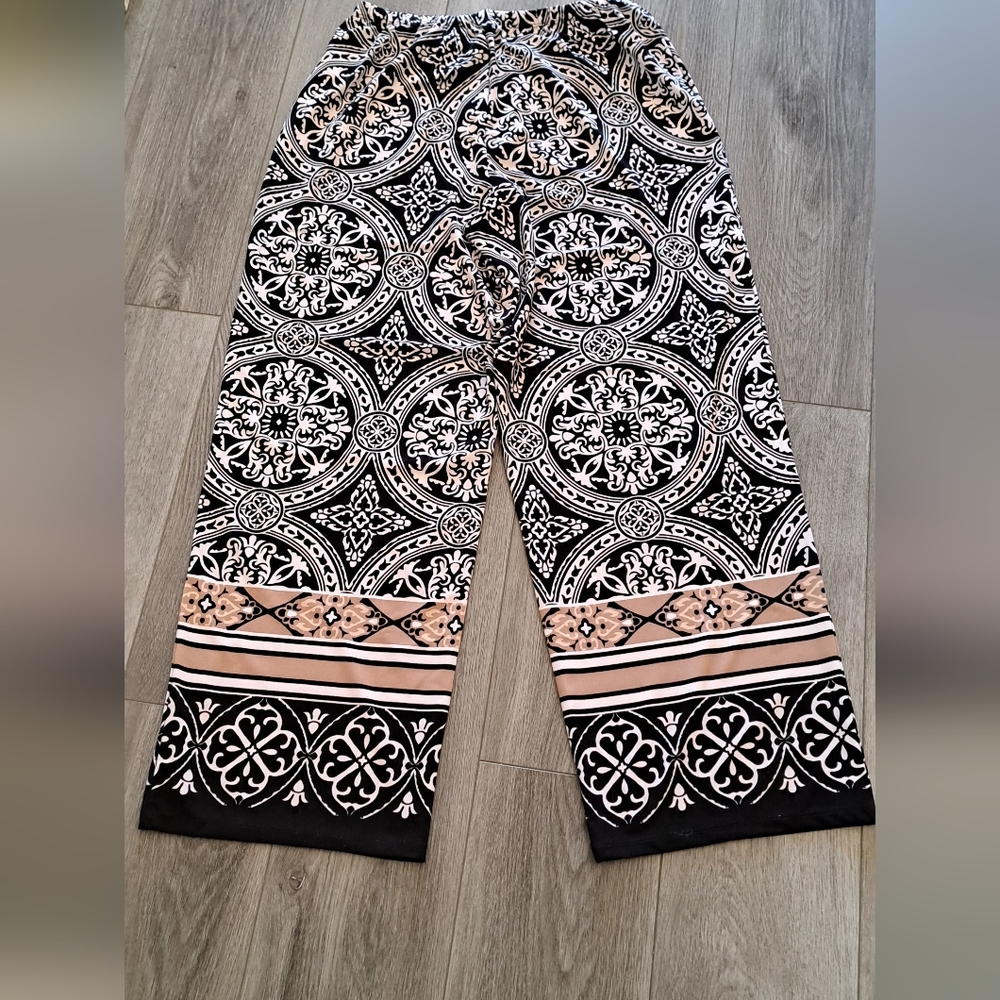 Melissa Paige women's boho wide leg trouser elastic waste pants. Petit Large - Picture 4 of 4